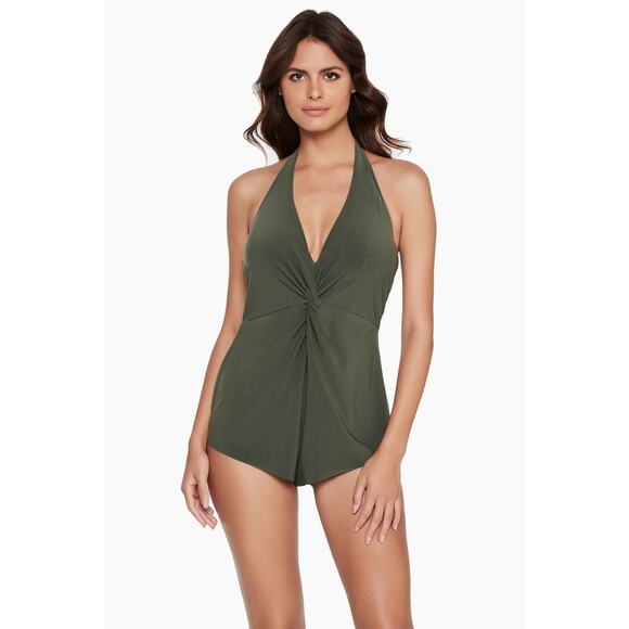Magicsuit Theresa Military Green Beach Swimsuit Halter Romper Size 16 NWT - Picture 1 of 7